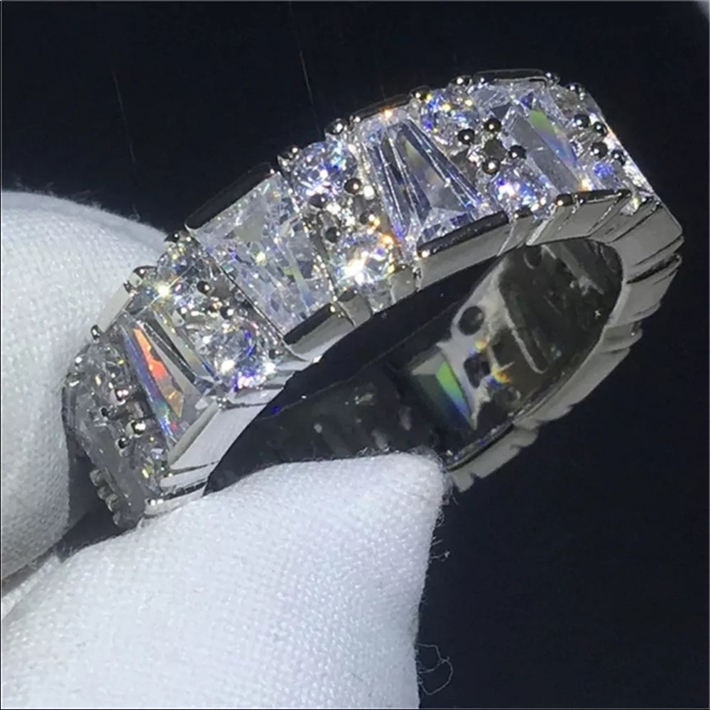 New 925 Silver Baguette Eternity Diamond Ring
